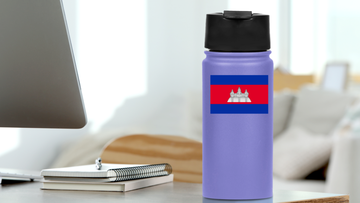 Cambodia Country Flag Sticker on a Water Bottle (New) example