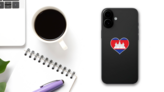 Cambodia Flag Heart Sticker on a Phone (New) example