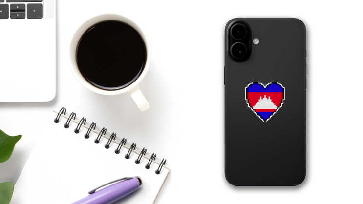 Cambodia Heart Pixel Sticker on a Phone (New) example