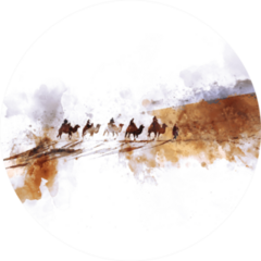 Camels And People On Silk Road,  Watercolor Illustration Sticker