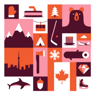 Canada Illustration Icon Set In Pink Sticker