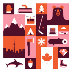 Canada Illustration Icon Set In Pink Sticker