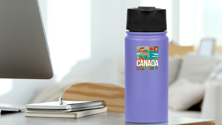Canada Love Illustration Sticker on a Water Bottle (New) example