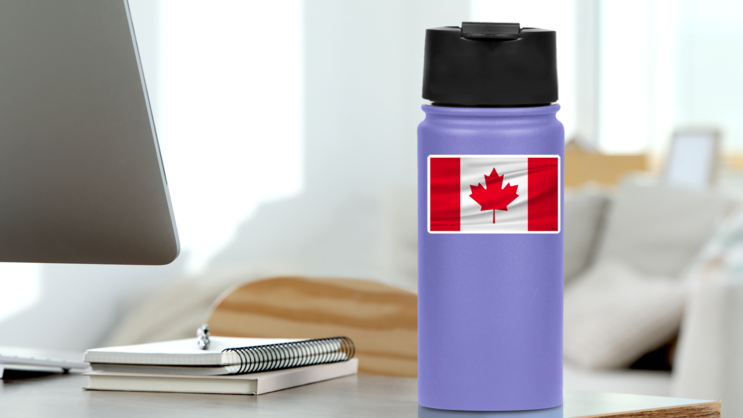 Canada National Flag with Ripples Sticker on a Water Bottle (New) example
