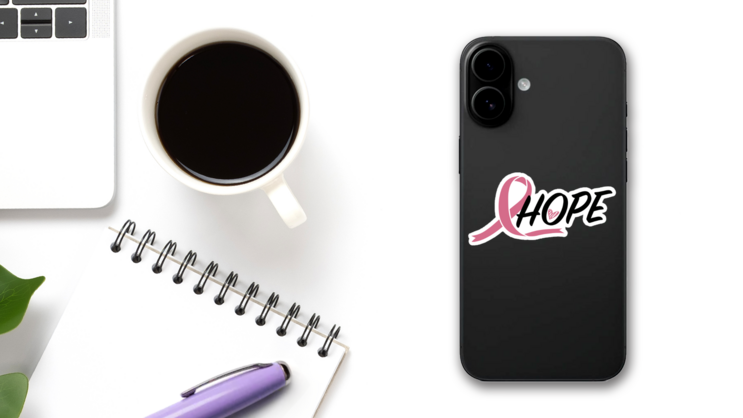 Cancer Awareness Hope Fighting Cancer Ribbon Sticker on a Phone (New) example