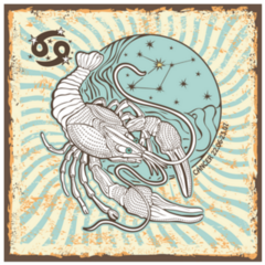 Cancer Horoscope Constellation On Vintage Sticker