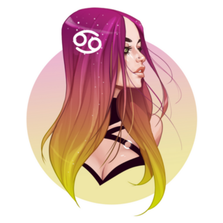 Cancer Zodiac Sign As A Beautiful Girl Pink Yellow Sticker