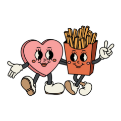 Candy Heart And French Fries Hugging Sticker