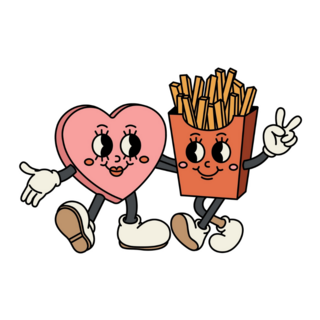 Candy Heart And French Fries Hugging Sticker