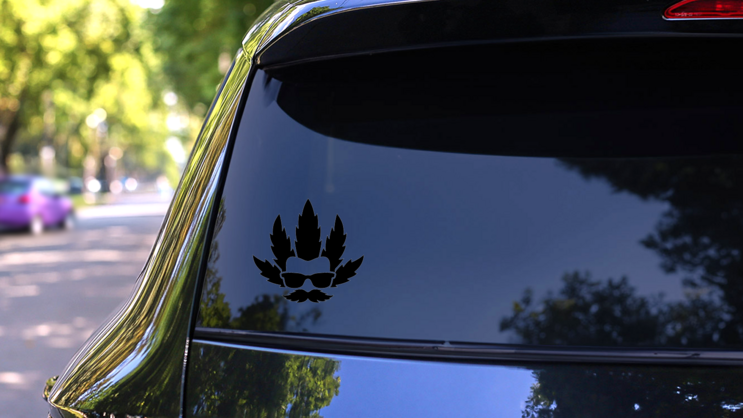 Cannabis Head Sticker on a Rear Car Window (New) example