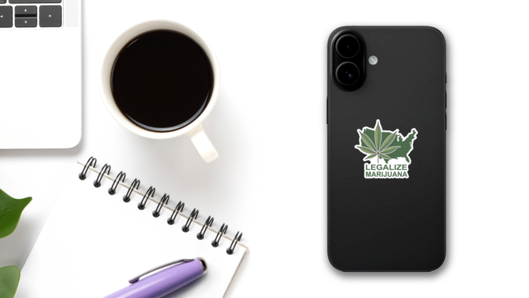 Cannabis Leaf On USA Map Sticker on a Phone (New) example