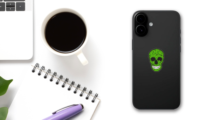 Cannabis Skull Sticker on a Phone (New) example