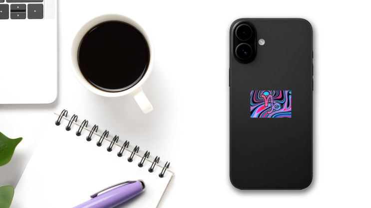Capricorn Zodiac Sign Funky Horoscope Sticker on a Phone (New) example
