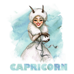 Capricorn - Zodiac Symbol Watercolor Snowy Sticker 