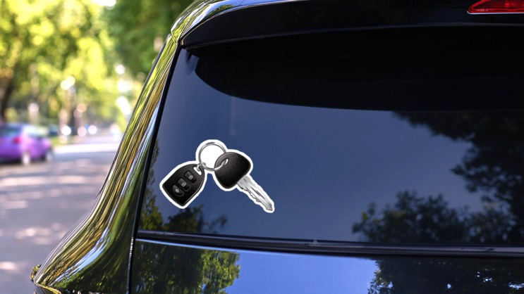 Car Key and Remote Sticker on a Rear Car Window (New) example