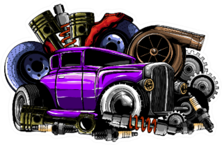 Car Services Store Of Spare Parts Retro Illustration Sticker