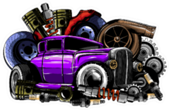 Car Services Store Of Spare Parts Retro Illustration Sticker