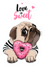 Card Of A Valentines Day Pug Love Is Sweet Sticker