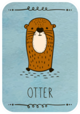 Card With Cartoon Otter On Watercolor Sticker