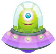 Cartoon Alien In UFO Sticker
