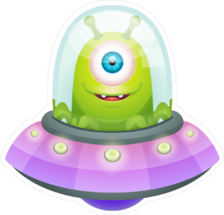 Cartoon Alien In UFO Sticker