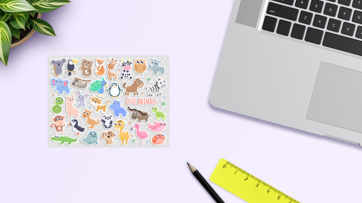 Cartoon Animal Sticker Sheet on a Desk (New) example