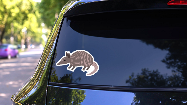 Cartoon Armadillo Animal Smiling Sticker on a Rear Car Window (New) example