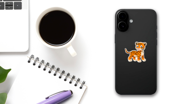 Cartoon Baby Tiger Sticker on a Phone (New) example