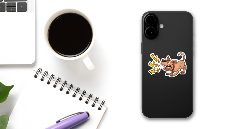 Cartoon Barking Dog Sticker on a Phone (New) example