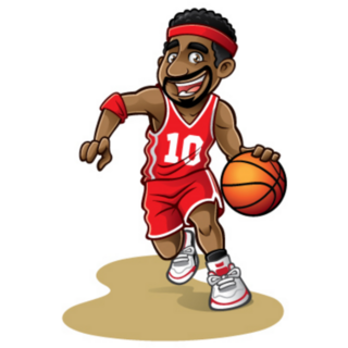Cartoon Basketball Player Dribbling Ball Sticker