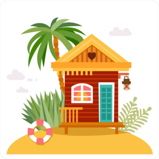 Cartoon Beach Bungalow Sticker