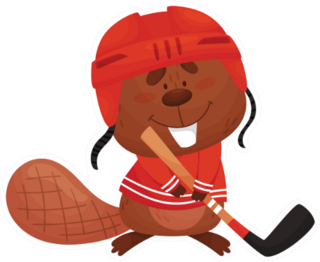 Cartoon Beaver Character Wearing Hockey Uniform Sticker