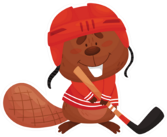 Cartoon Beaver Character Wearing Hockey Uniform Sticker