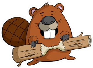Cartoon Beaver With A Piece Of Wood Sticker