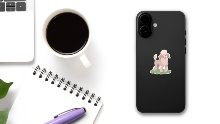 Cartoon Big Poodle Sticker on a Phone (New) example