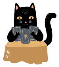 Cartoon Black Cat With Cat With Tarot Cards Sticker
