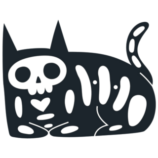Cartoon Black Cat With Skeleton Halloween Sticker