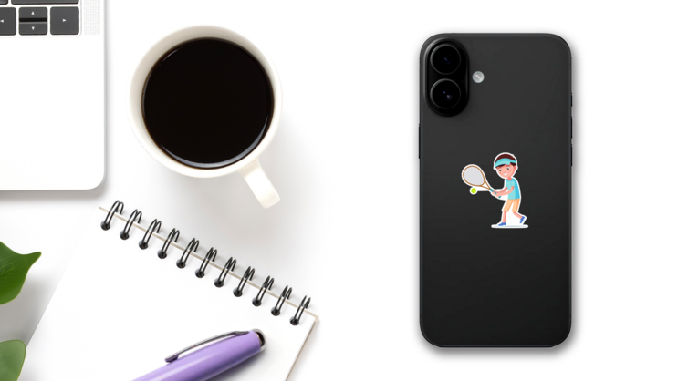 Cartoon Boy Playing Tennis Sticker on a Phone (New) example