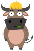 Cartoon Buffalo Eating Grass Sticker