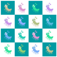 Cartoon Bugs Caterpillars Checkered Sticker