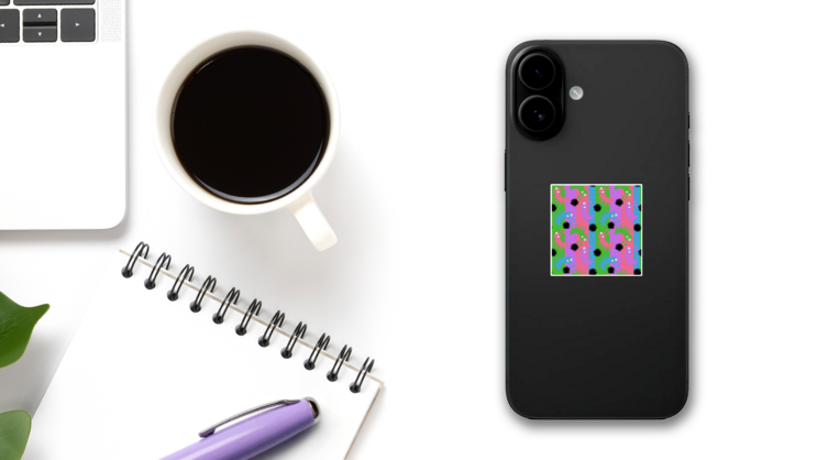 Cartoon Bugs Colorful Caterpillars Pattern Sticker on a Phone (New) example