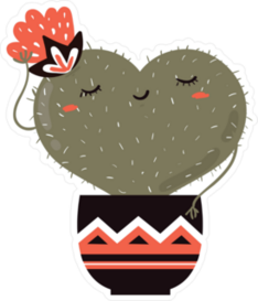 Cartoon Cactus And Flower With Shape Of Heart In Pot Sticker