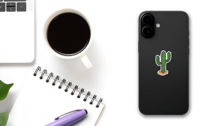 Cartoon Cactus In Desert Sticker on a Phone (New) example
