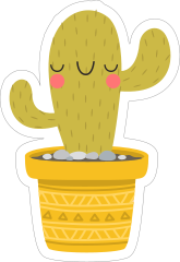 Cartoon Cactus in Yellow Pot Sticker