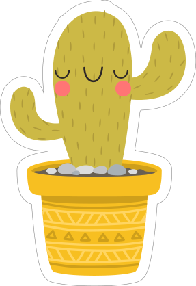 Cartoon Cactus in Yellow Pot Sticker