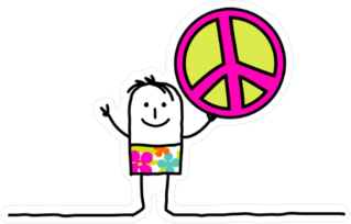 Cartoon Character Holding Peace Sign Sticker