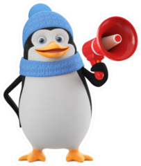 Cartoon Character Penguin Holding A Megaphone Sticker