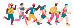 Cartoon Characters Of Running Marathon People Sticker