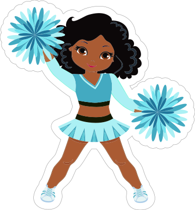 Cartoon Cheerleader with Teal Pom Poms Sticker
