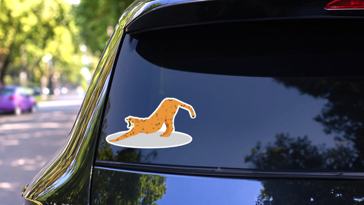Cartoon Cheetah Stretching Back Sticker on a Rear Car Window (New) example